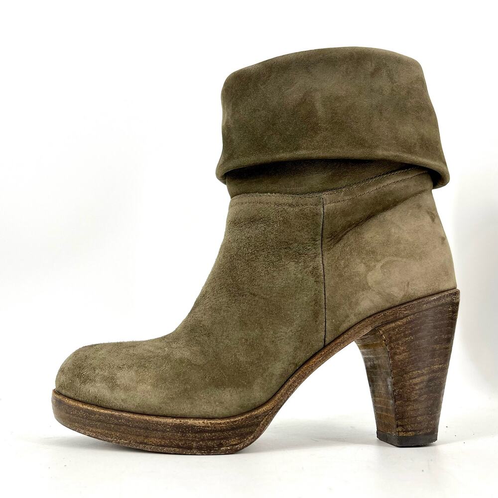 Florentini‎ + Baker Women's olive suede roll-top ankle heeled boots 37/US6.5